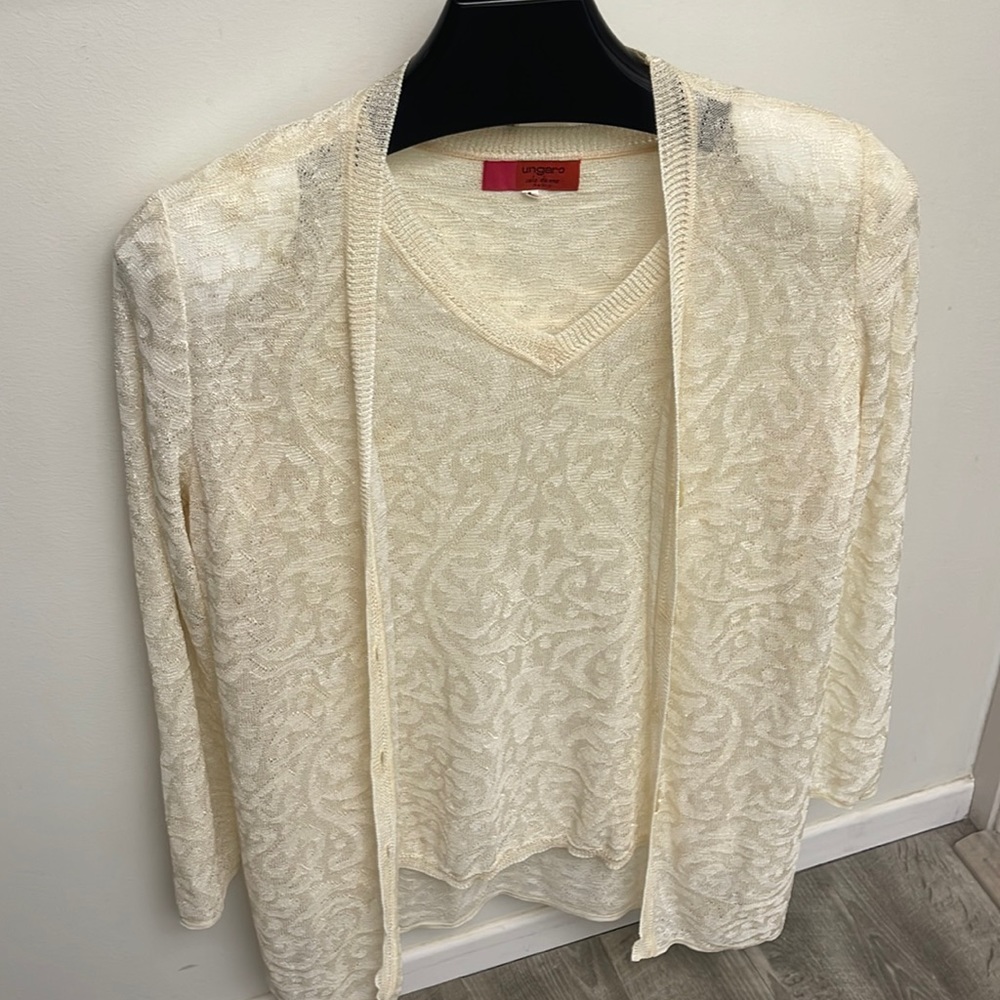 Vintage  1990s Ungaro Paris twin set sheer lace imprint